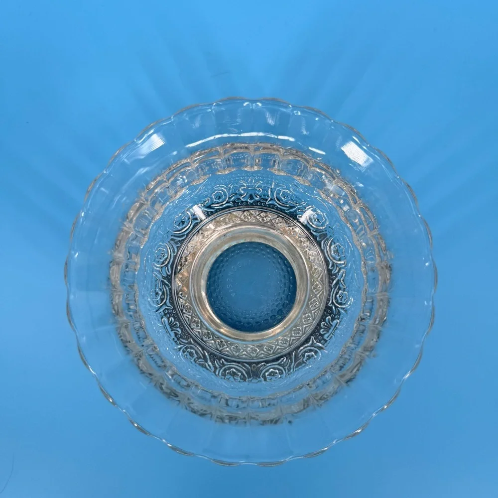 Vintage MCM KIG Indonesia Glass Bowl Silver Pedestal Dish 4.5” Jewelry Candy